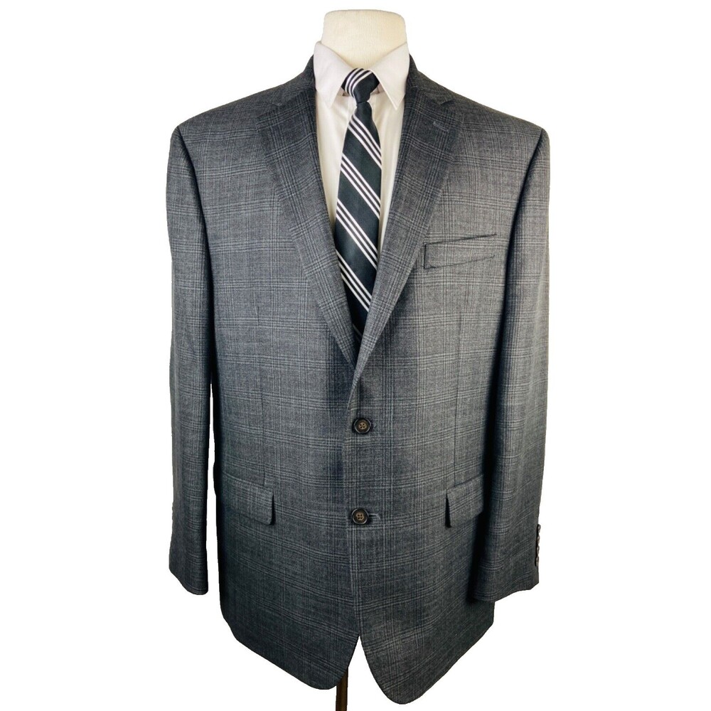 CHAPS RALPH LAUREN MENS 44R GRAY PLAID SUPER SOFT BLAZER SPORT COAT SUIT JACKET